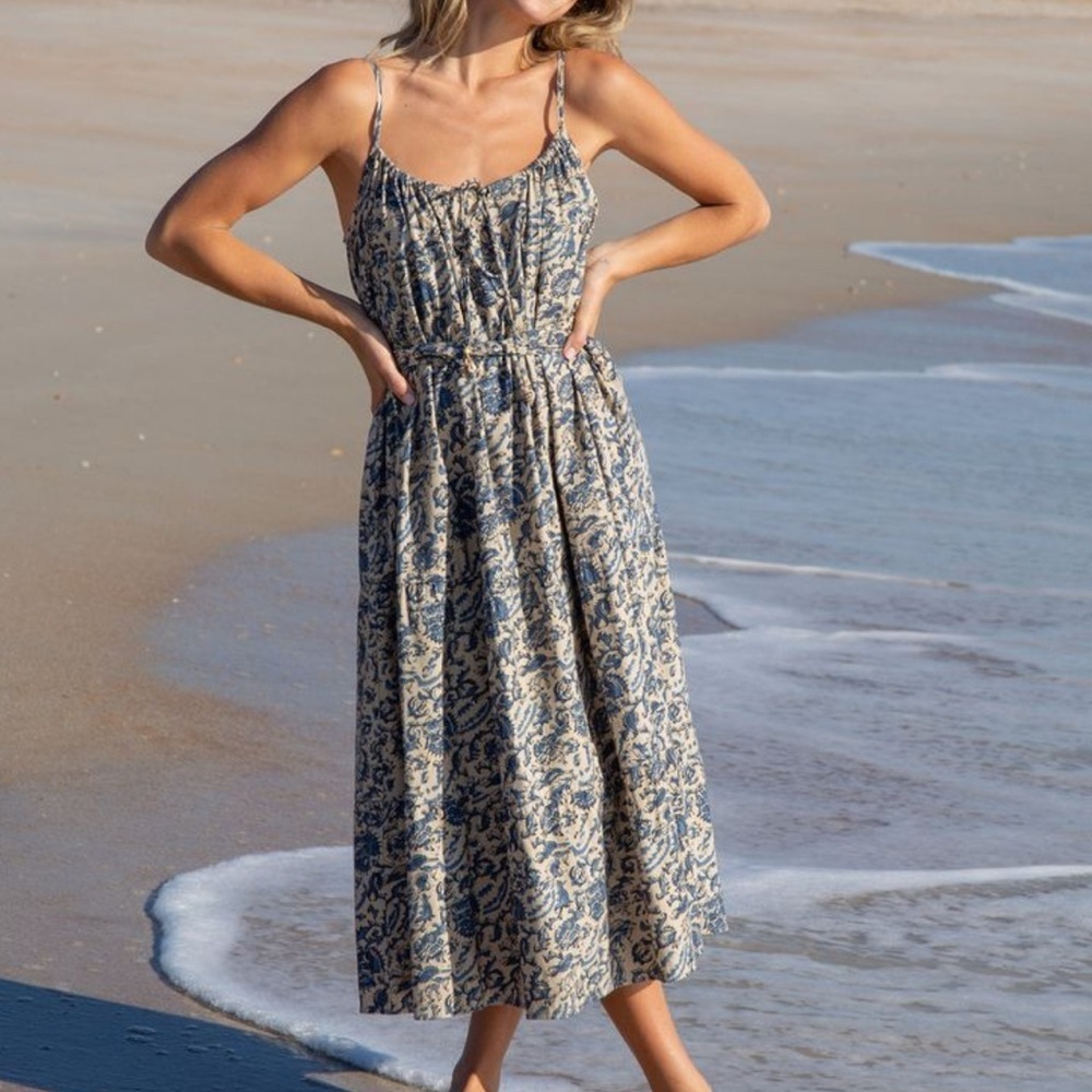 NWOT Natural Life Mara Midi Sundress‎ Ivory Blue Vines Size L